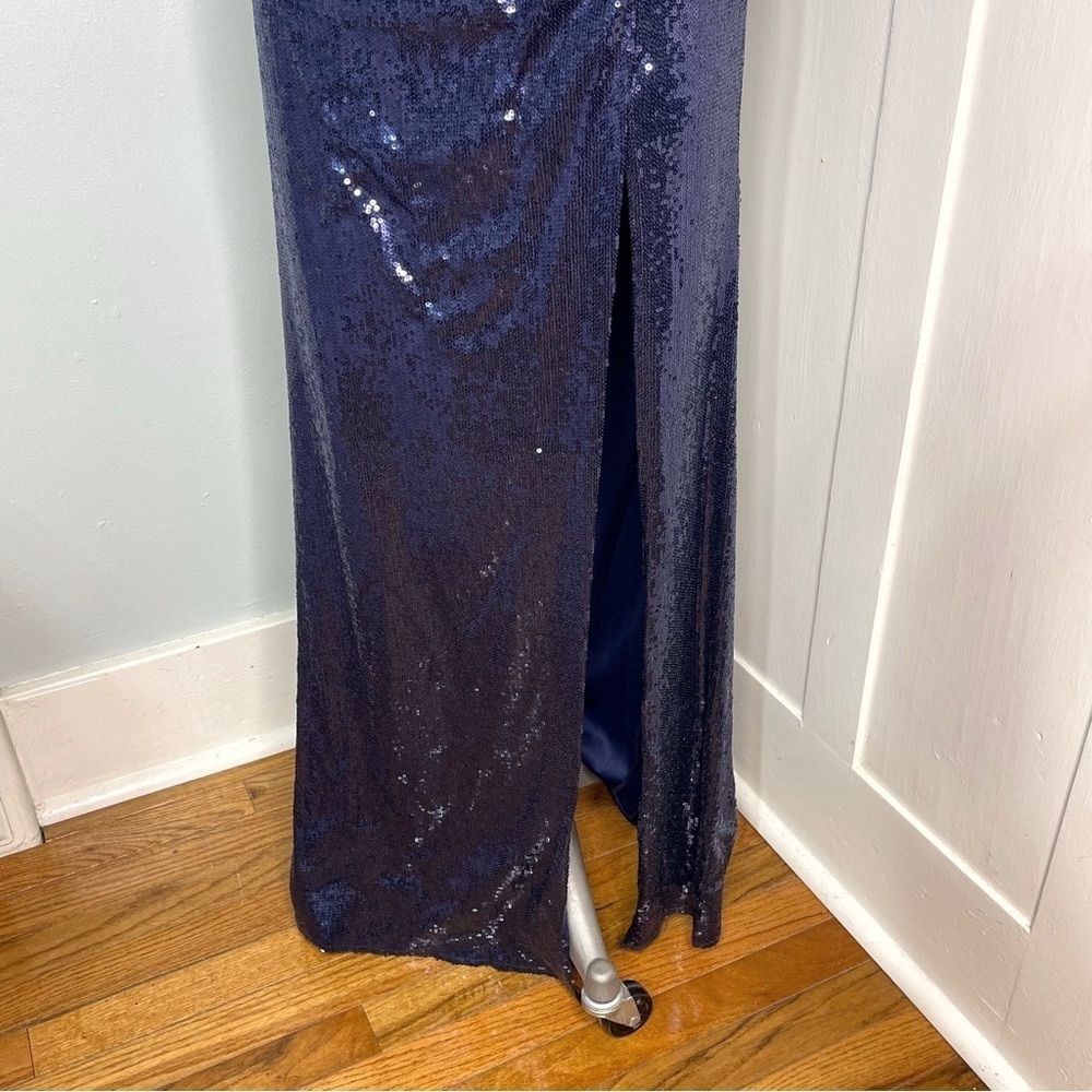 Cache Navy Blue Sequin Formal Gown Maxi Dress with Slit 4 - Picture 7 of 14